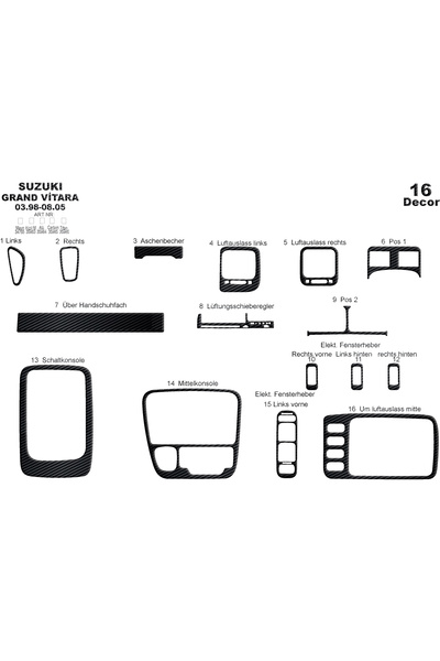 Marscockpitdesign سوزوكي جراند فيتارا 4X4 كونسول-توربيدو 1998-2005 16 قطعة