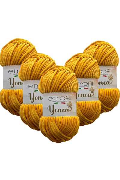 Etrofil Clover Velvet Hand Knitting Yarn 5 Pieces 70214 Mustard