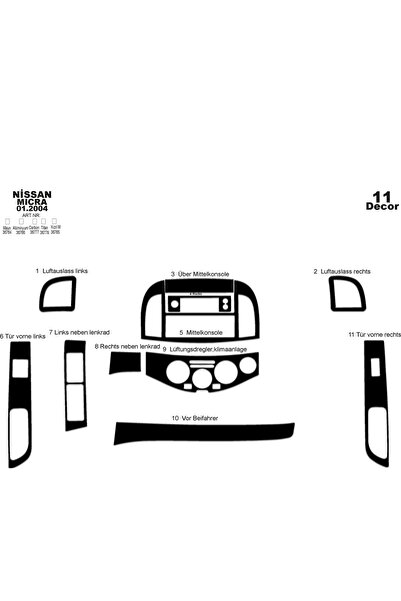 Marscockpitdesign نيسان ميكرا وحدة التحكم-توبيردو 2004-2009 11 قطعة