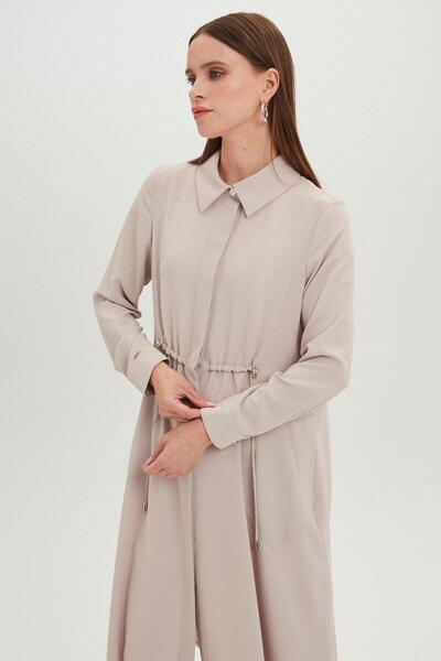 Zühre Shirt Collar Pocket Detailed Long Stone Wear and Go Gc-0062