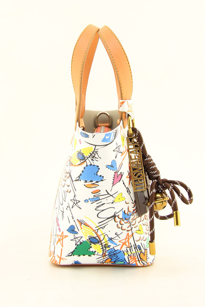 HNB Women's Orange Monogram Printed Mini Bucket Bag