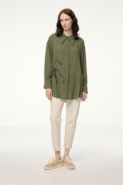Zühre Patterned Long Sleeve Khaki Shirt G-0110