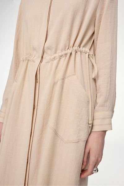 Zühre Shirt Collar Hidden Button Pocket Detail Beige Wear Out E-0477