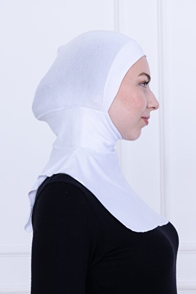 Loggia Beyaz Ninja Bone Boyunluklu Likralı Sporcu Bonesi Kadın Pratik Tesettür Hijab Başörtü