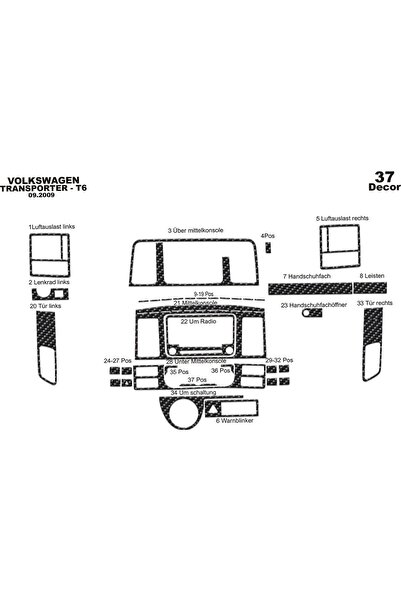 Marscockpitdesign فولكس واجن ترانسبورتر T6 طلاء أسود بيانو 2010-2014 37 قطعة