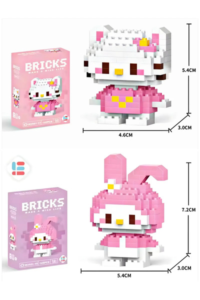 HEY GİDİ GİFT BRİCKS Hello Kitty ve My Melody 2'li Figür 3D Puzzle Yap-Boz / Hobi / Yüksek Kalite
