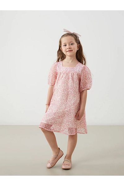 LC Waikiki Lcw Kids Beige Square Neck Lace Girl's Dress