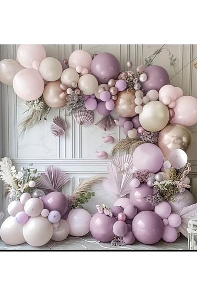 Çemrek Süs Parti Dusty Rose Powder Pink Rose Chrome Ivory White Balloon Chain Set of 100