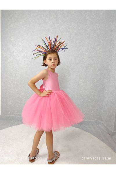 MadyaButik Girl's Island Model Evening Dress Pink Dress