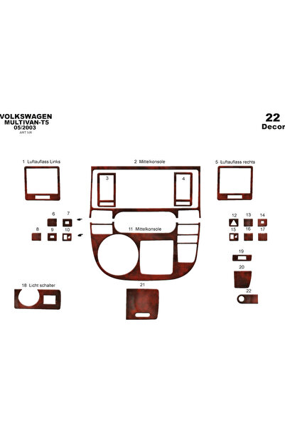 Marscockpitdesign فولكس واجن T5 مالتيفان بيانو أسود 2003-2009 22 قطعة