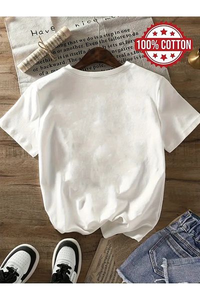 LAND MODA 100% Cotton Short Sleeve Summer Round Neck T-Shirt for Women - Cute Cartoon Sheep Printed