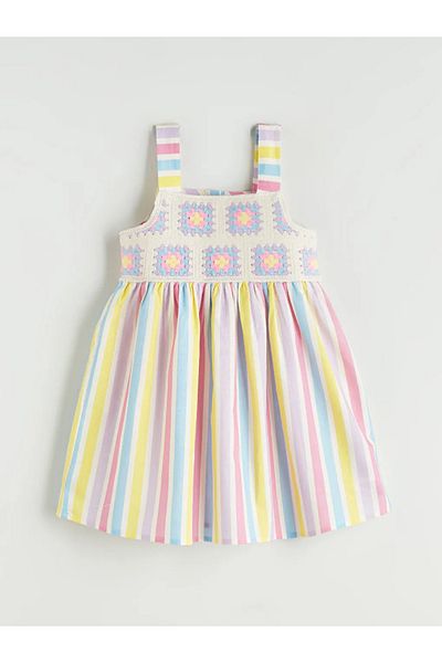 LC Waikiki Lcw Baby Mixed Square Collar Girl's Linen Dress