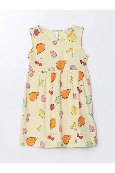 LC Waikiki Lcw Kids Sari Crew Neck Printed Girls' Combed Cotton Dress