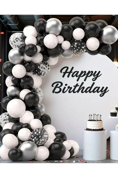 Çemrek Süs Parti Black White Silver Chrome Transparent Sequin Balloon Chain Set of 100