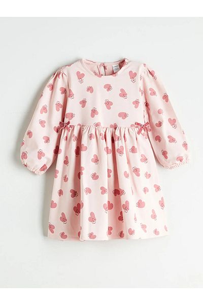 LC Waikiki Lcw Kids Pink Crew Neck Printed Girl's Dress