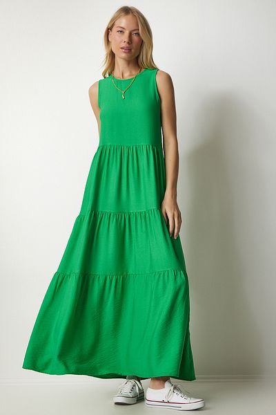 Lovelyİstanbul Flounced Sleeveless Knitted Dress Lub0150 Green