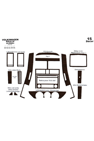 Marscockpitdesign فولكس واجن بولو متوافق مع بيانو أسود مطلي 2005-2009 15 قطعة