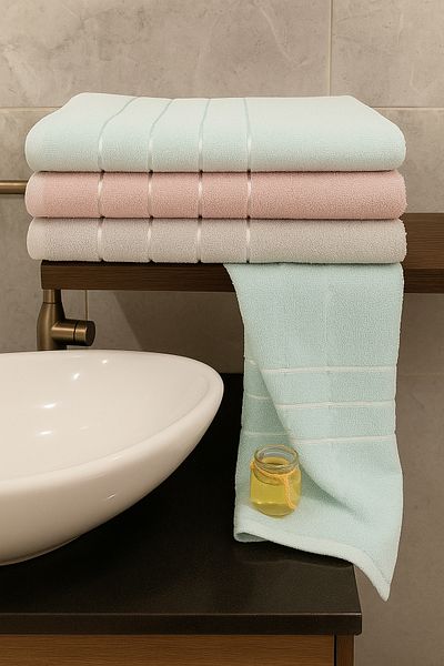 Bonny Home Line 3-Piece Bath Towel Set – 100X150 cm 100% Cotton, Soft Textured, Striped Patterned