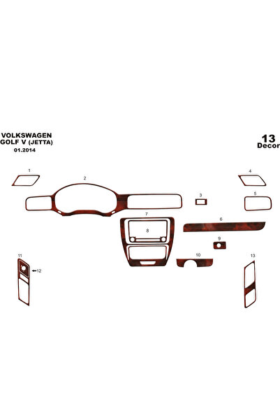 Marscockpitdesign غطاء كونسول توربيدو لفولكس فاجن جيتا 2011-2016 13 قطعة