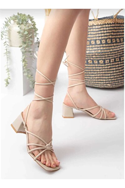 mka mikana Papuci și sandale cu șnur pentru gleznă, bej, pentru femei