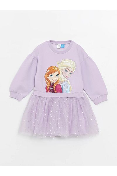 LC Waikiki Lcw Kids Lilac Crew Neck Long Sleeve Elsa Printed Baby Girl Dress