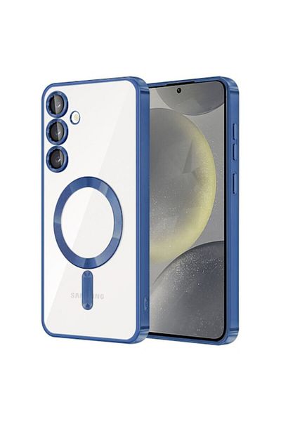 Dali Husă de protecție pentru Samsung Galaxy S24, Luxury Crystal, compatibilă cu MagSafe, margini albastre, transparentă
