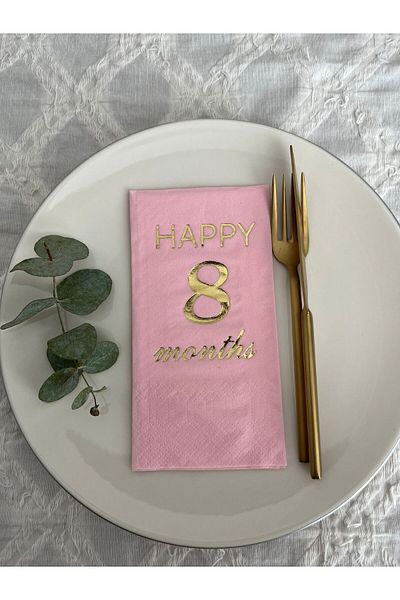 kidspartim Gold Gilded Pink Happy 8 Years Months Waiter Folded Napkin 16 Pieces