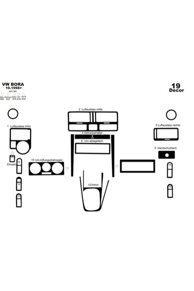 Marscockpitdesign فولكس واجن بورا وحدة التحكم-توبوردو 1998-2008 19 قطعة