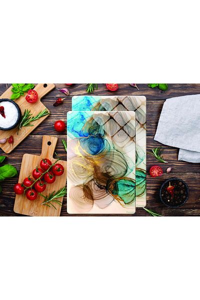 CONCEPT CAM لوح تقطيع زجاجي وحامل عرض، طقم (20×30 و25 سم)، 4 مم، نمط ملون