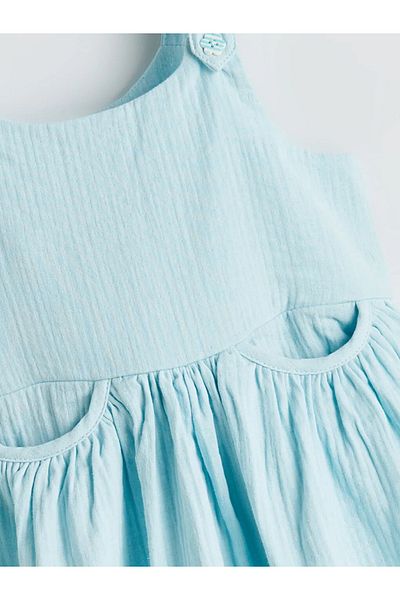 LC Waikiki Lcw Kids Turquoise Square Collar Girl's Muslin Dress