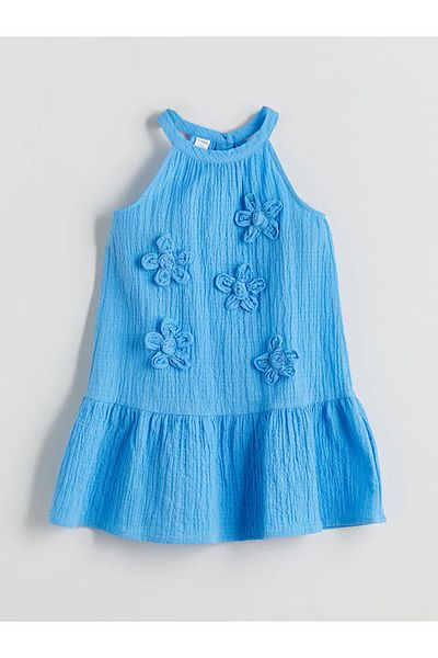 LC Waikiki Lcw Kids Blue Halter Neck Girl's Krinkle Dress