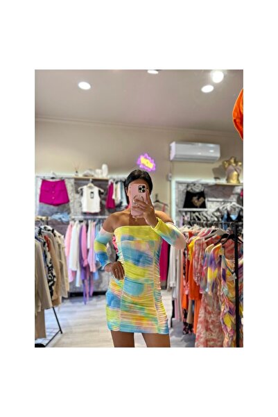 Tamor Butik Renk Geçişli Drapeli Tak Çıkar Kol Detaylı Elbise