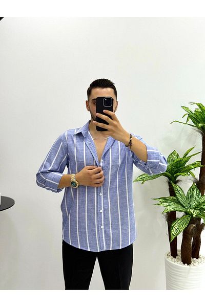 JACK CAPRİO Cămașă din bumbac și in cu dungi pentru bărbați