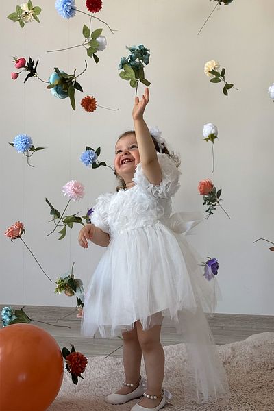 ALYRA Rochie pentru fetiță, cu mânecă scurtă, cu fundă, cu trandafiri, petrecere de aniversare, nuntă, ocazie specială, rochie de seară pentru fete, copii