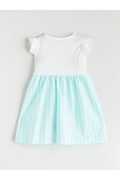LC Waikiki Lcw Kids Ecru Crew Neck Printed Girls' Dress