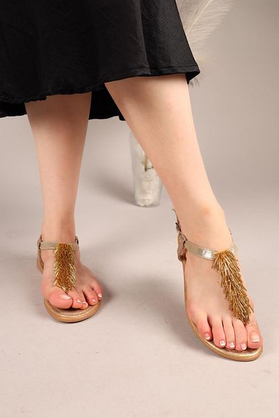 Birikon FLOPPY Sandale Flip Flop cu mărgele GOLD
