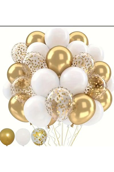 Çemrek Süs Parti White Gold Chrome Transparent Sequin Balloon Harness Set of 25