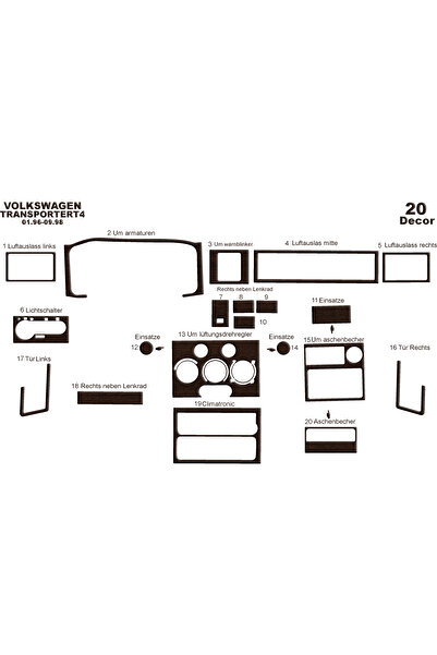Marscockpitdesign فولكس واجن ترانسبورتر T4 وحدة التحكم-توبوردو 1996-1998 20 قطعة
