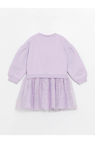 LC Waikiki Lcw Kids Lilac Crew Neck Long Sleeve Elsa Printed Baby Girl Dress