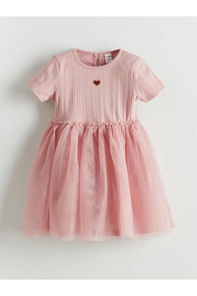 LC Waikiki Lcw kids pink embroidered jersey tulle girl's dress