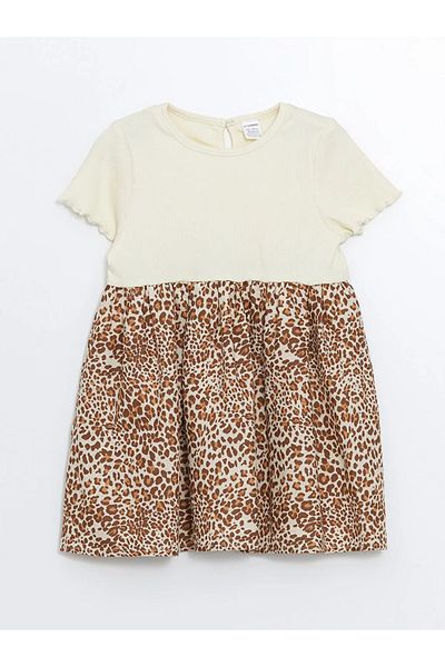LC Waikiki Lcw Baby Beige Crew Neck Leopard Girl Dress
