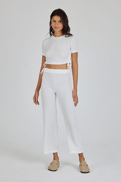 Yavuz Kapıcı Women's Seersucker Fabric Crop and Trousers Set with Side Drawstring Detail