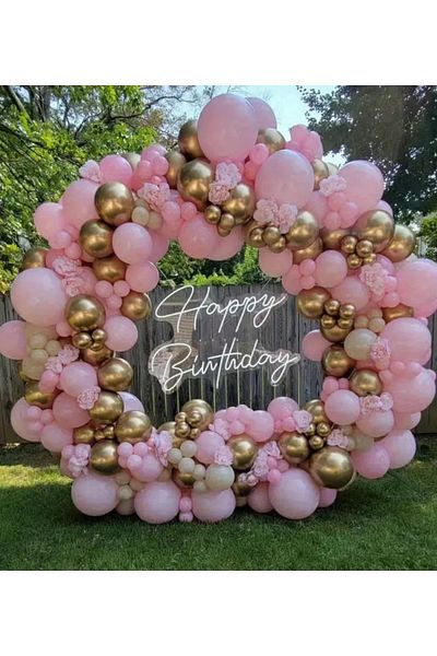 Çemrek Süs Parti Macaron Pink Gold Chrome Balloon Chain Set of 100