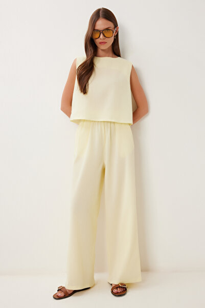 Lovelyİstanbul Σετ Παντελόνι Λινό Μπλούζα HRV0001 ΚΙΤΡΙΝΟ