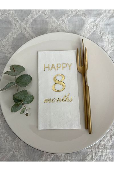 kidspartim Gold Gilded White Happy 8 Years Months Waiter Fold Napkin 16 Pieces