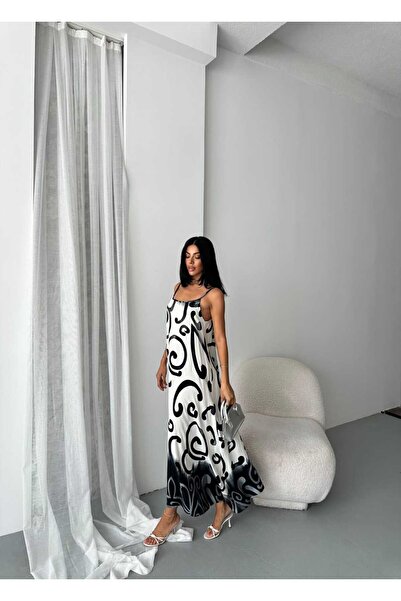 Lovely butik Women's Patterned Thin Strap Summer Long Dress