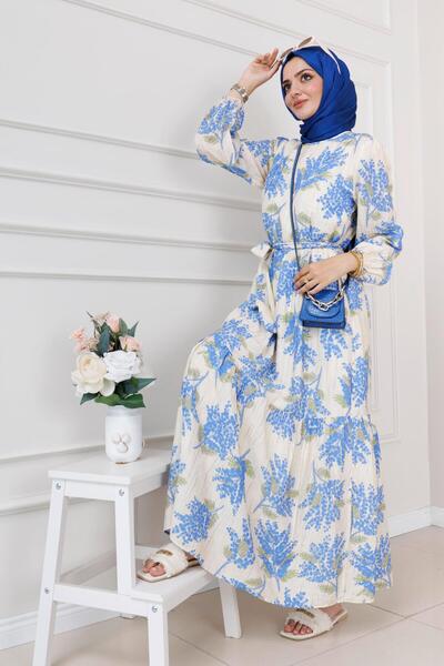 Sevitli فستان الأميرة بحزام منقوش من ميموزا - أزرق