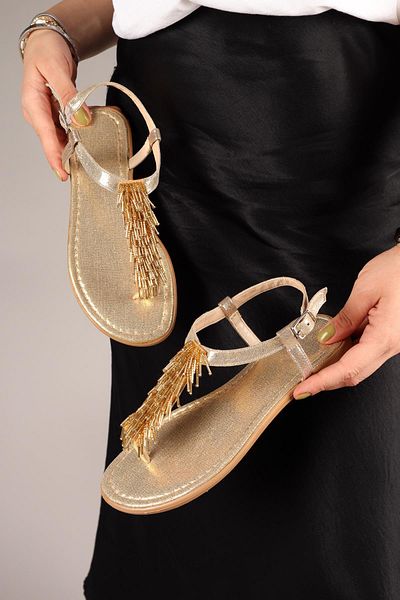 Birikon FLOPPY Sandale Flip Flop cu mărgele GOLD