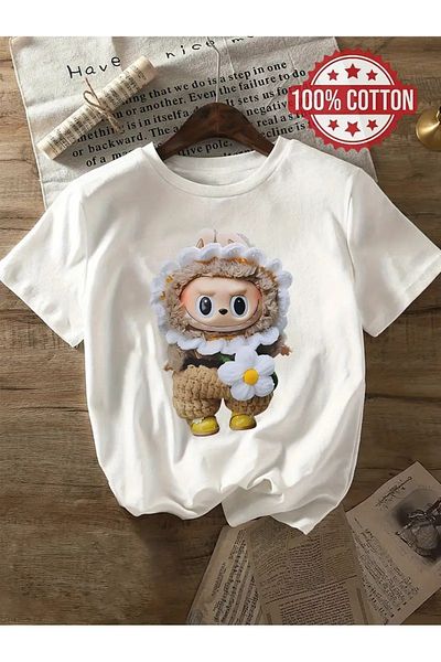 LAND MODA 100% Cotton Short Sleeve Summer Round Neck T-Shirt for Women - Cute Cartoon Sheep Printed