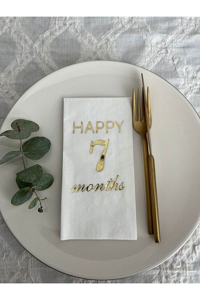 kidspartim Gold Gilded White Happy 7 Years Months Waiter Fold Napkin 16 Pieces